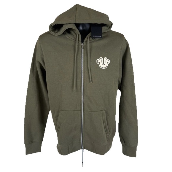 True Religion Core Zip Up Hoodie Men's Medium Kalamata Green Buddha New $119 - Picture 3 of 9